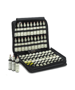 Un completo kit de flores de Bach de 20 ml en estuche de cuero